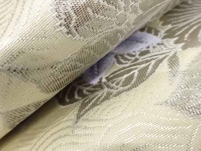  錦プラチナ箔　花模様織り出し　名古屋帯